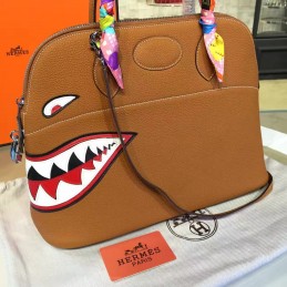 Replica Hermes Brown Bolide 45 Shark Charm Twilly Handle Bag
