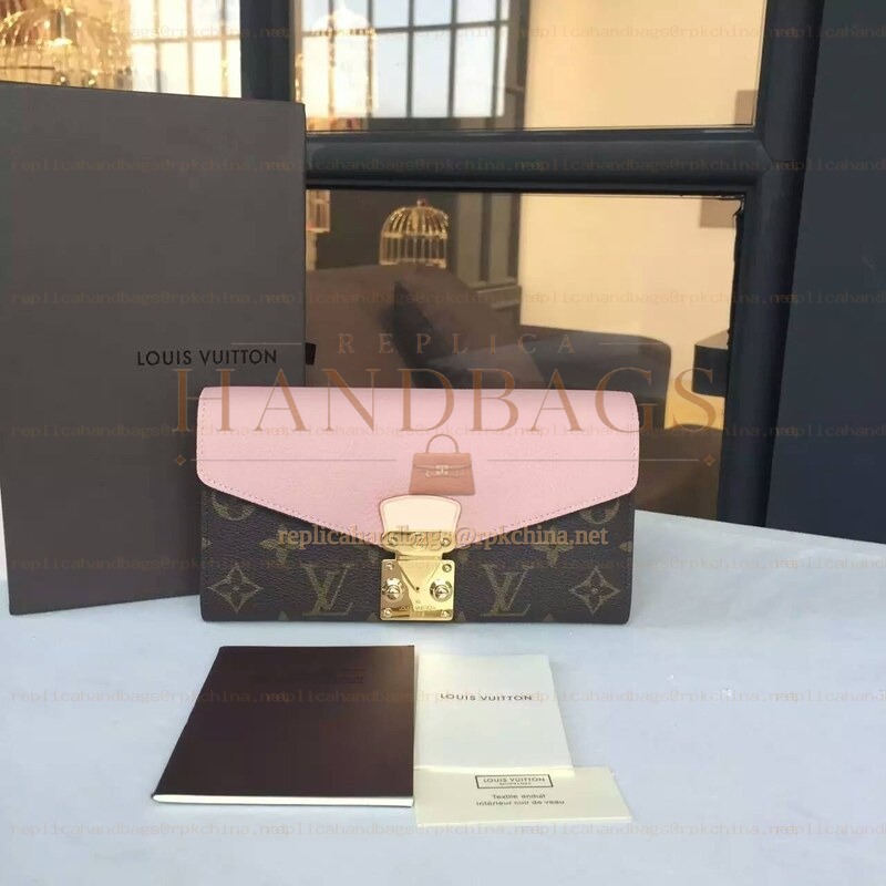 Replica Louis Vuitton Brown Monogram Pale Pink Pallas Wallet