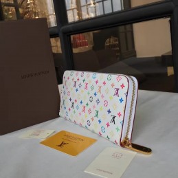 Replica Louis Vuitton White Multicolor Monogram Pale Pink Interior Zippy Wallet