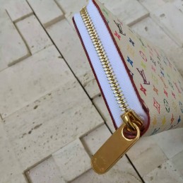 Replica Louis Vuitton White Multicolor Monogram Pale Pink Interior Zippy Wallet