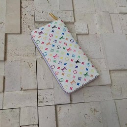 Replica Louis Vuitton White Multicolor Monogram Pale Pink Interior Zippy Wallet