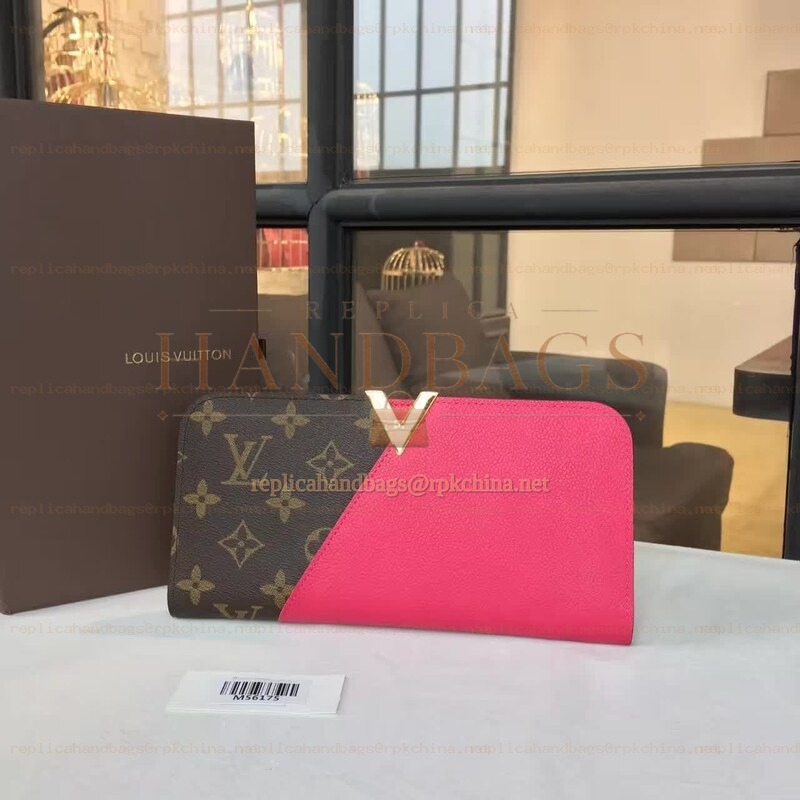 Replica Louis Vuitton Dark Brown Monogram Fuchsia Panel Kimono Wallet