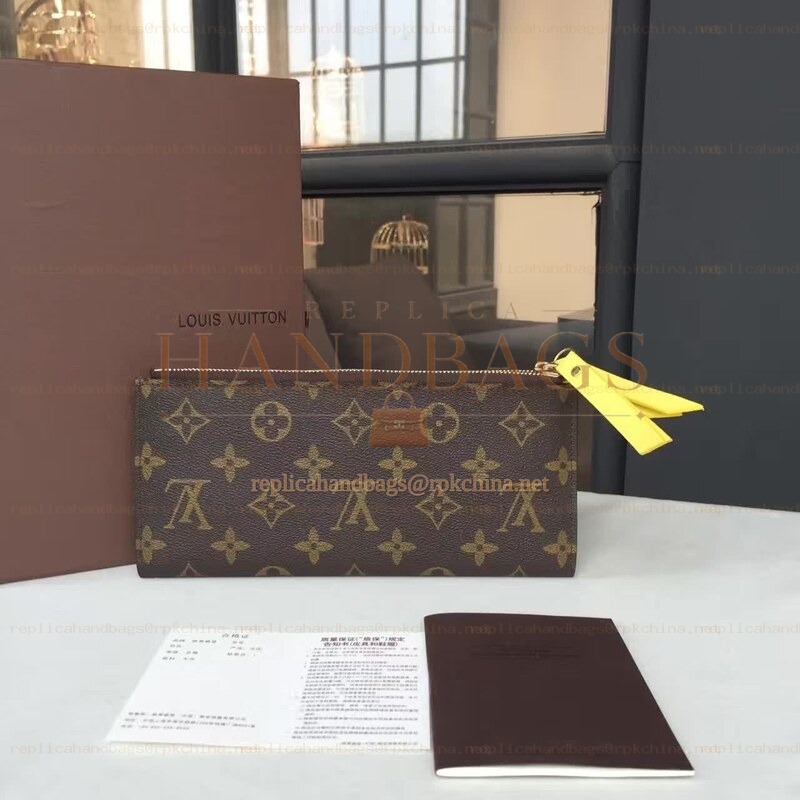 Replica Louis Vuitton Brown Monogram Yellow Pull Adele Wallet