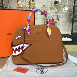 Replica Hermes Brown Bolide 45 Shark Charm Twilly Handle Bag