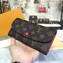 Replica Louis Vuitton Brown Monogram Red Interior Emilie Wallet