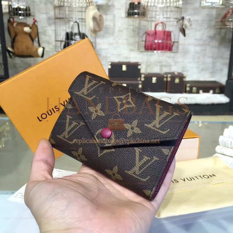 Replica Louis Vuitton Brown Monogram Fuchsia Interior Victorine Wallet
