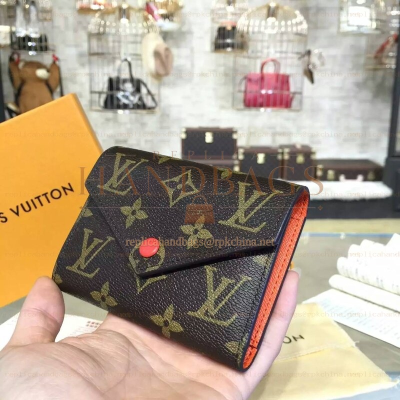 Replica Louis Vuitton Brown Monogram Red Interior Victorine Wallet