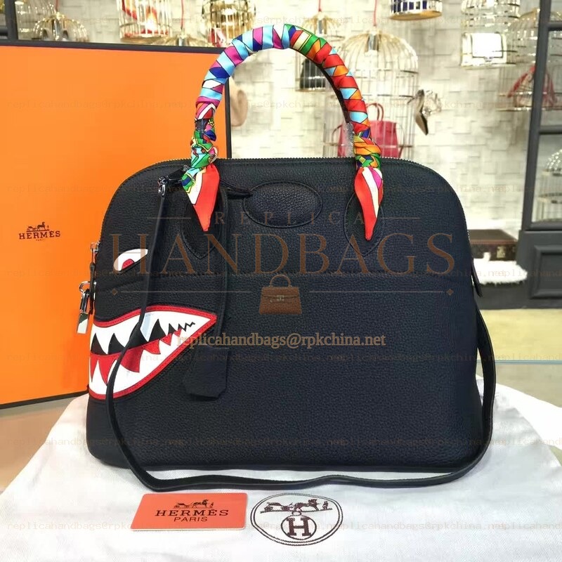 Replica Hermes Black Shark Charm Twilly Handle Bolide 45 Bag