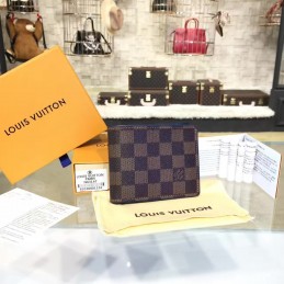Replica Louis Vuitton Dark Brown Damier Ebene Multiple Wallet