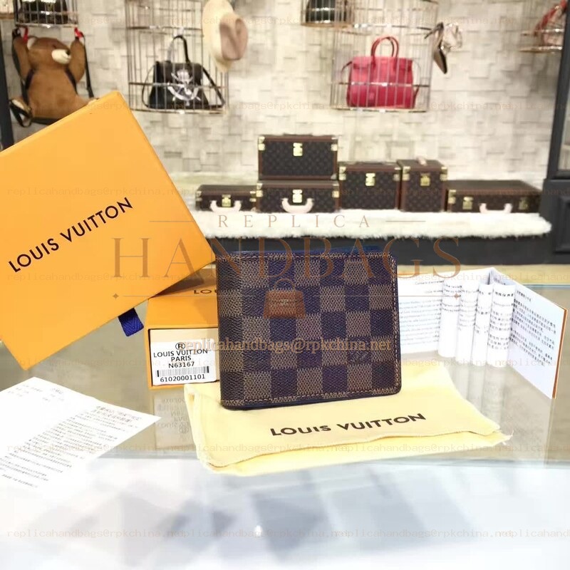 Replica Louis Vuitton Dark Brown Damier Ebene Multiple Wallet