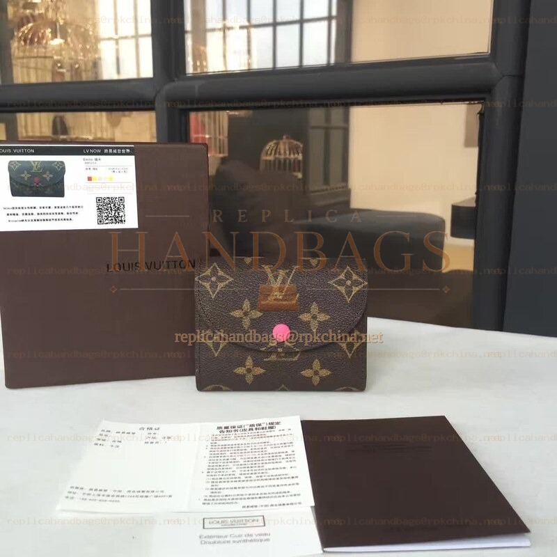 Replica Louis Vuitton Brown Monogram Fuchsia Rosalie Card and Coin Purse