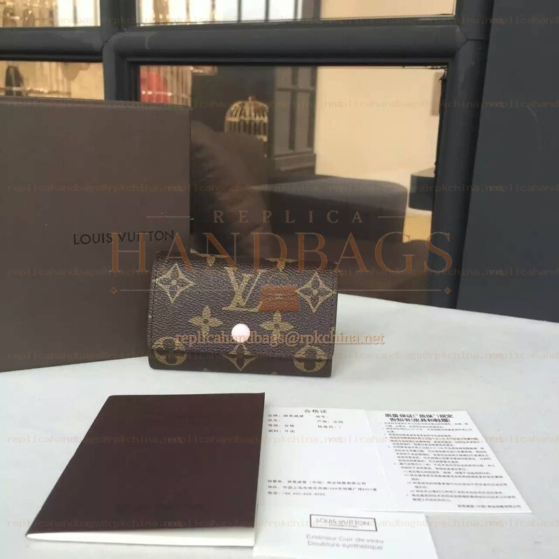 Replica Louis Vuitton Brown Monogram Pink Interior 6 Key Holder