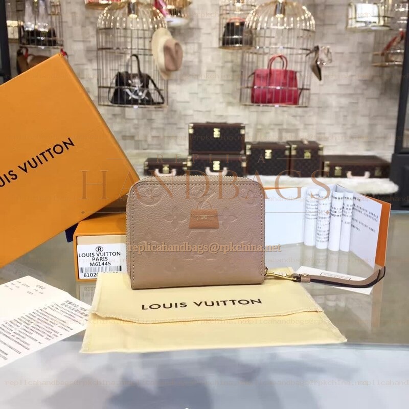 Replica Louis Vuitton Taupe Embossed Monogram Zippy Coin Purse