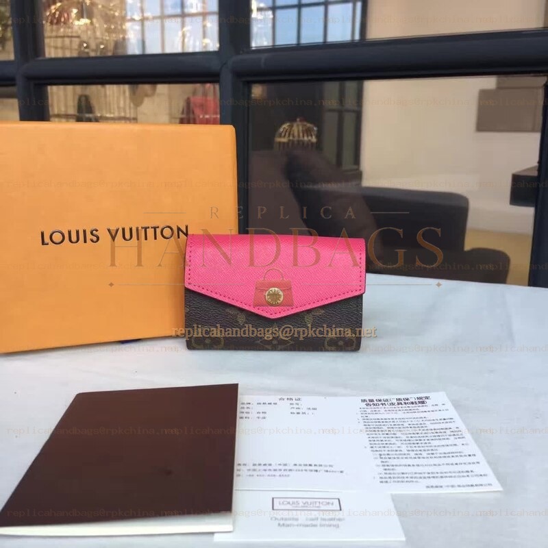 Replica Louis Vuitton Brown Monogram Fuchsia Sarah Multicartes Wallet
