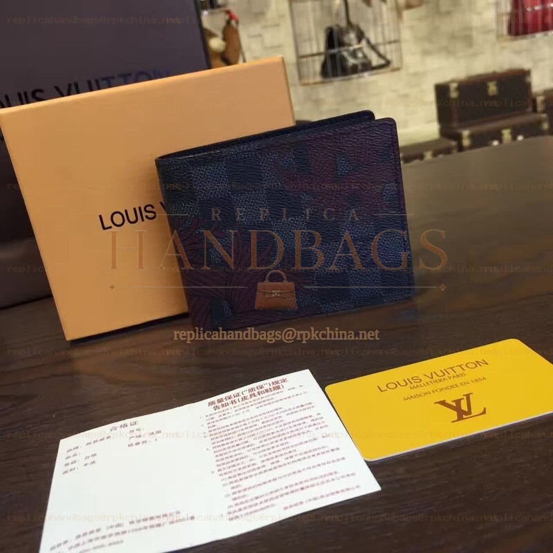 Replica Louis Vuitton Damier Graphite Red Floral Slender Wallet
