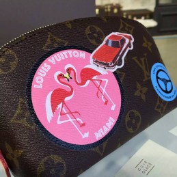 Replica Louis Vuitton Brown Monogram Flamingo Patch Cosmetic Pouch