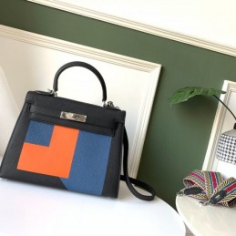 Replica Hermes Black Blue Colorblock Kelly 28 Bag