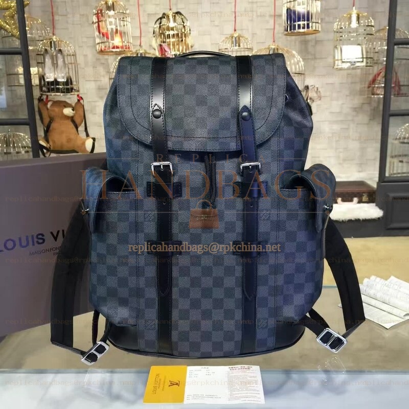 Replica Louis Vuitton Black Damier Graphite Silver Hardware Christopher Backpack
