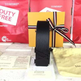 Replica Louis Vuitton Black Epi Leather LV Buckle Belt