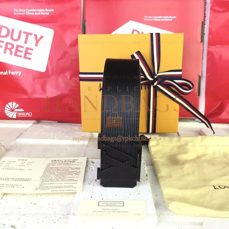 Replica Louis Vuitton Black Epi Leather LV Buckle Belt