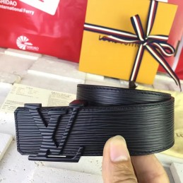 Replica Louis Vuitton Black Epi Leather LV Buckle Belt