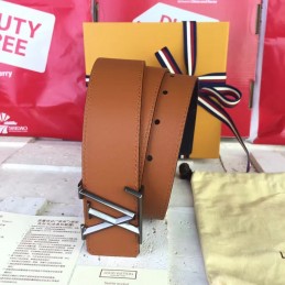 Replica Louis Vuitton Tan Leather Silver LV Buckle Belt