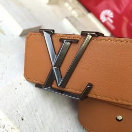Replica Louis Vuitton Tan Leather Silver LV Buckle Belt