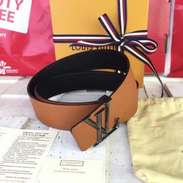 Replica Louis Vuitton Tan Leather Silver LV Buckle Belt