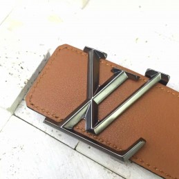 Replica Louis Vuitton Tan Leather Silver LV Buckle Belt