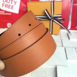 Replica Louis Vuitton Tan Leather Silver LV Buckle Belt