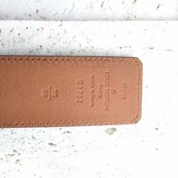 Replica Louis Vuitton Tan Leather Silver LV Buckle Belt
