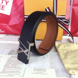 Replica Louis Vuitton Black Epi Leather Silver LV Buckle Belt