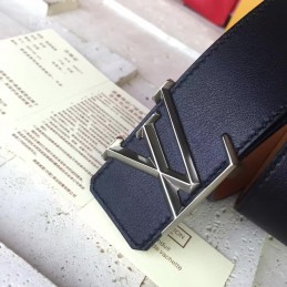 Replica Louis Vuitton Black Epi Leather Silver LV Buckle Belt