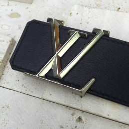 Replica Louis Vuitton Black Epi Leather Silver LV Buckle Belt
