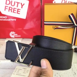 Replica Louis Vuitton Black Epi Leather Silver LV Buckle Belt