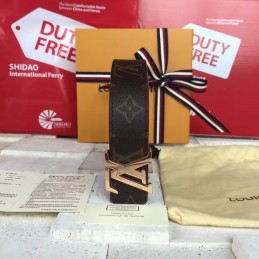 Replica Louis Vuitton Brown Monogram Gold LV Buckle Belt
