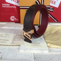 Replica Louis Vuitton Brown Monogram Gold LV Buckle Belt