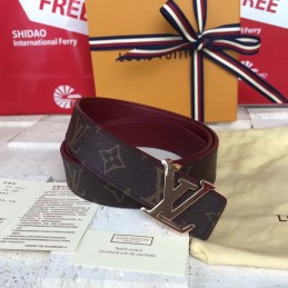 Replica Louis Vuitton Brown Monogram Gold LV Buckle Belt