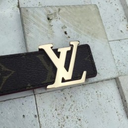 Replica Louis Vuitton Brown Monogram Gold LV Buckle Belt