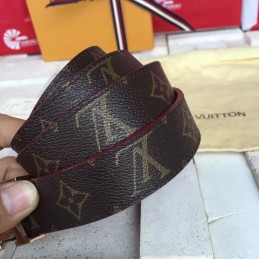Replica Louis Vuitton Brown Monogram Gold LV Buckle Belt