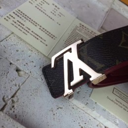 Replica Louis Vuitton Brown Monogram Gold LV Buckle Belt