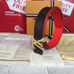 Replica Louis Vuitton Brown Monogram Red Reverse Gold LV Buckle Belt