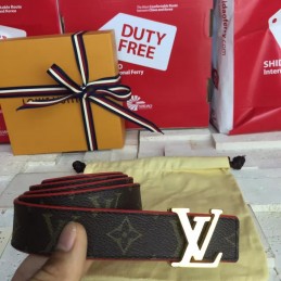Replica Louis Vuitton Brown Monogram Red Reverse Gold LV Buckle Belt