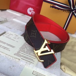 Replica Louis Vuitton Brown Monogram Red Reverse Gold LV Buckle Belt