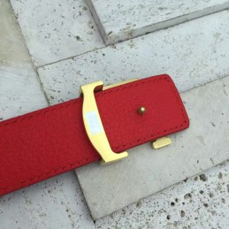 Replica Louis Vuitton Brown Monogram Red Reverse Gold LV Buckle Belt