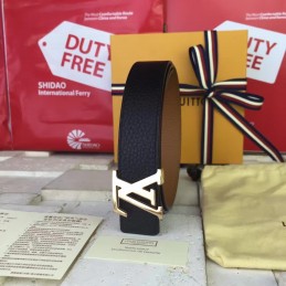 Replica Louis Vuitton Black Leather Gold LV Buckle Belt