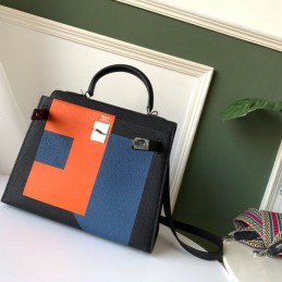 Replica Hermes Black Blue Colorblock Kelly 28 Bag