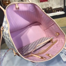 Replica Louis Vuitton White Damier Azur Pink Trim Neverfull MM