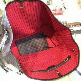 Replica Louis Vuitton Brown Damier Ebene Red Interior Neverfull GM