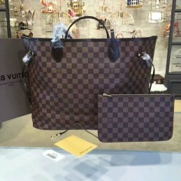 Replica Louis Vuitton Brown Damier Ebene Red Interior Neverfull GM